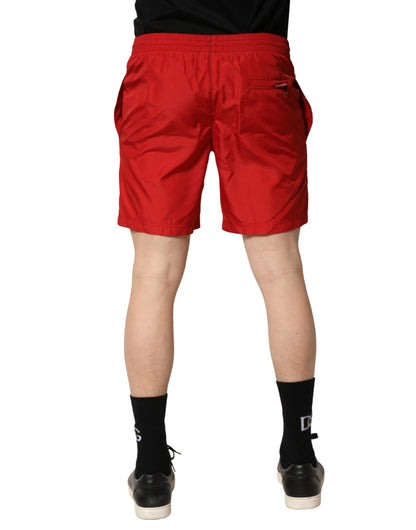 Dolce & Gabbana Red Polyester Drawstring Beach Shorts Swimwear
