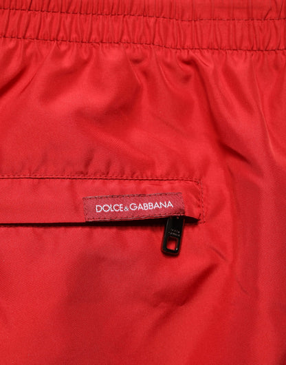 Dolce & Gabbana Red Polyester Drawstring Beach Shorts Swimwear