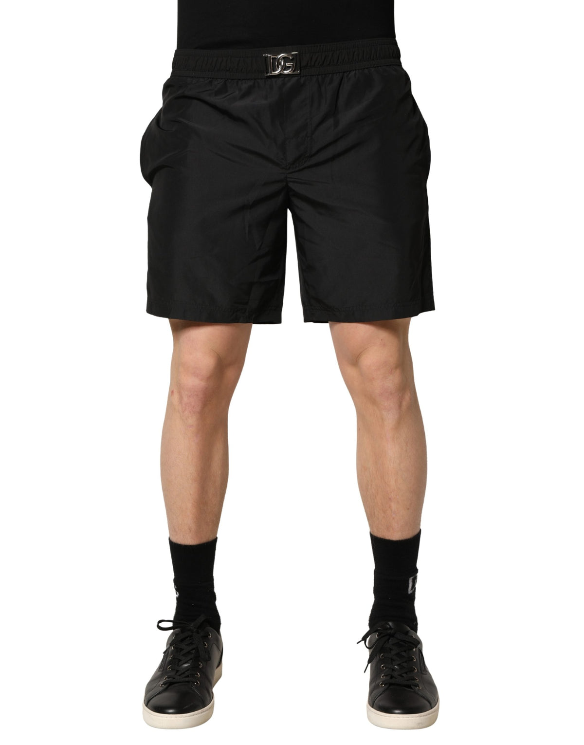 Dolce & Gabbana Black DG Logo Drawstring Beach Shorts Swimwear