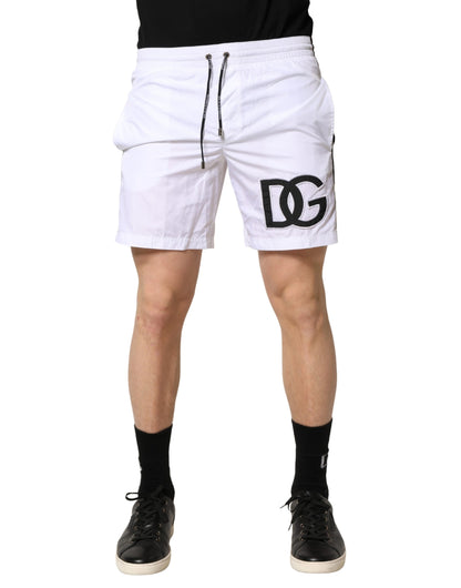 Dolce & Gabbana White DG Logo Men Drawstring Shorts Swimwear