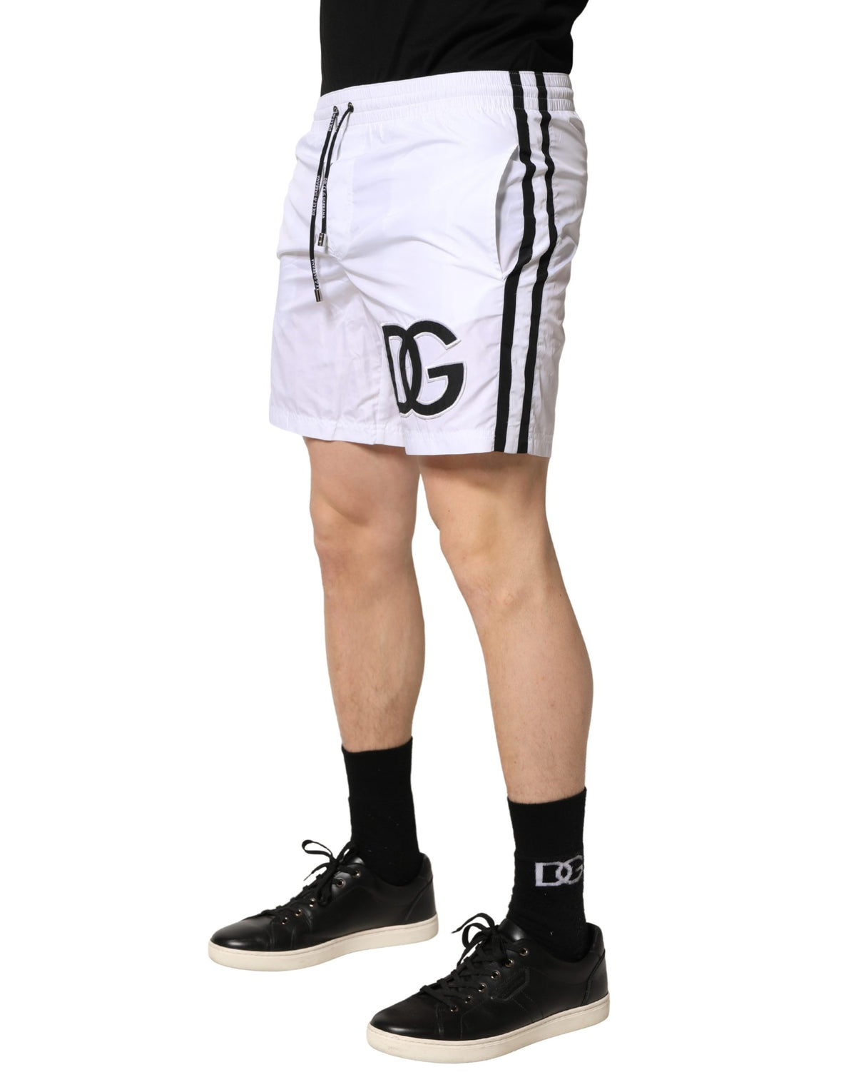 Dolce & Gabbana White DG Logo Men Drawstring Shorts Swimwear