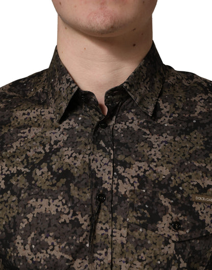 Dolce & Gabbana Brown Camouflage Long Sleeve Men Dress Shirt