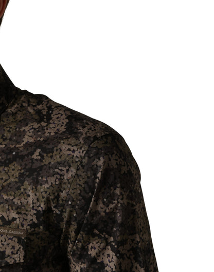 Dolce & Gabbana Brown Camouflage Long Sleeve Men Dress Shirt