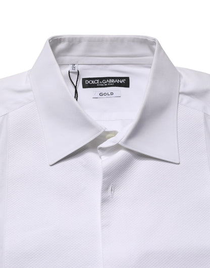 Dolce & Gabbana White Cotton Collared Bib GOLD Dress Shirt