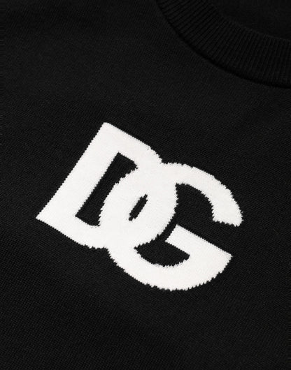 Dolce & Gabbana Black Wool DG Logo Men Crew Neck Sweater