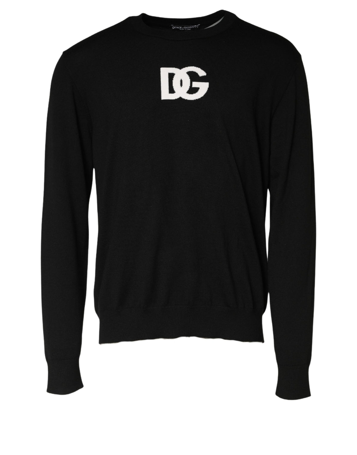 Dolce & Gabbana Black Wool DG Logo Men Crew Neck Sweater