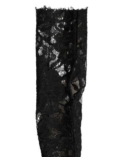 Dolce & Gabbana Sleeves Black Nylon Floral Lace Warmer Arm