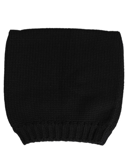 Dolce & Gabbana Black Cashmere Knitted Ribbed Cuff Beanie Hat