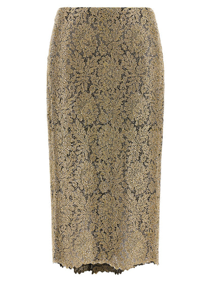Ermanno Scervino Gold Polyester Midi Skirt