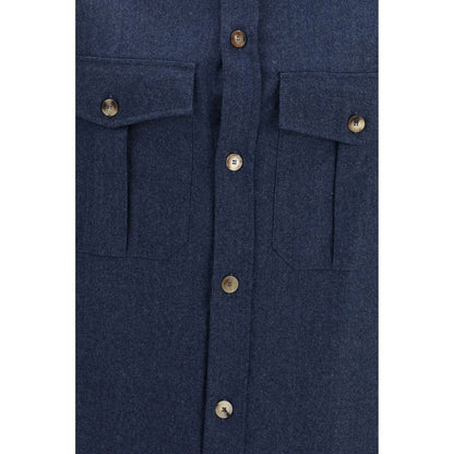 Brunello Cucinelli Blue Wool Oves Aries Shirt