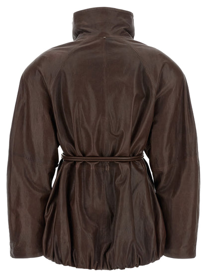 Sportmax Brown Lamb Leather Leather Jacket