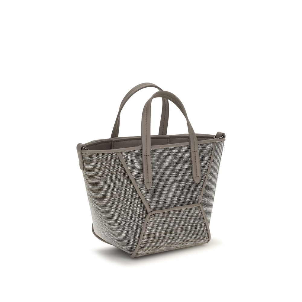 Brunello Cucinelli Gray Calf Leather Bos Taurus Shoulder Bag