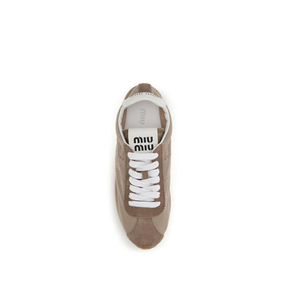Miu Miu Beige Calf Leather Bos Taurus Low Top Sneakers