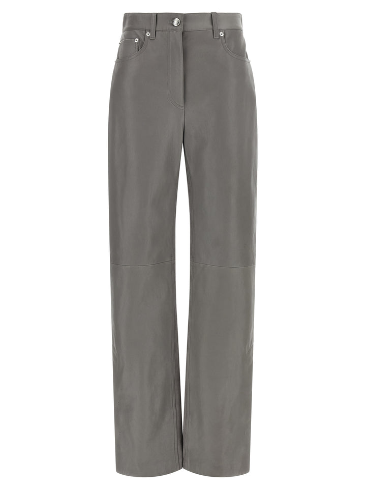 Sportmax Gray Lamb Leather Casual Pants