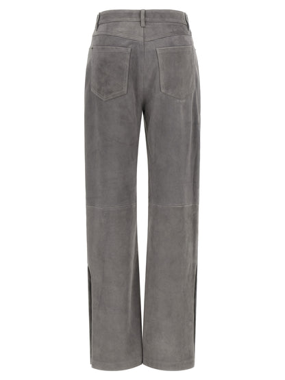 Sportmax Gray Lamb Leather Casual Pants