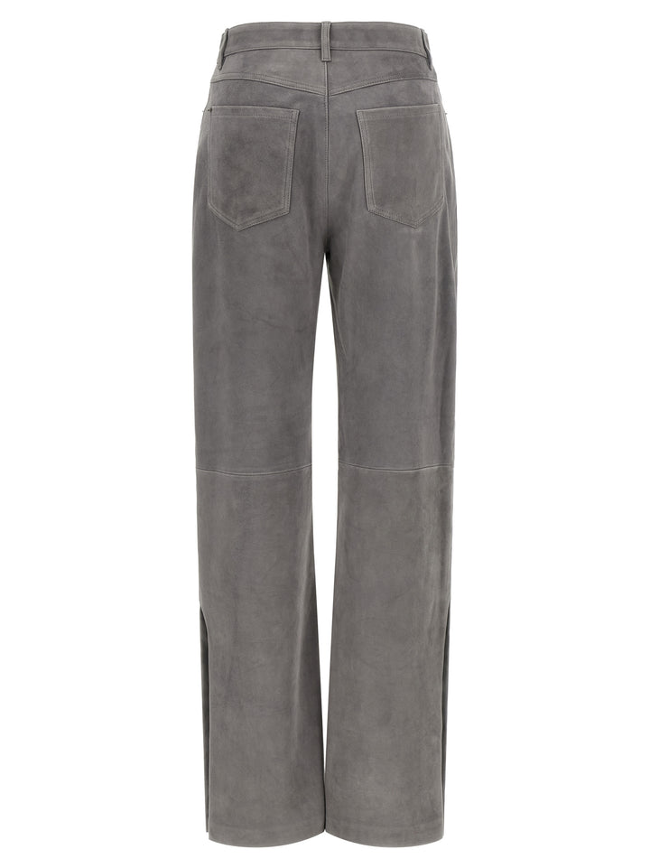 Sportmax Gray Lamb Leather Casual Pants