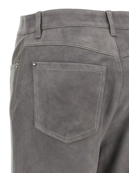 Sportmax Gray Lamb Leather Casual Pants