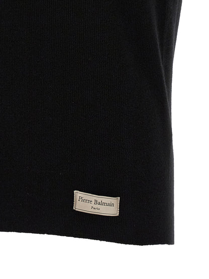 Balmain Black Merino Wool Polo Shirt
