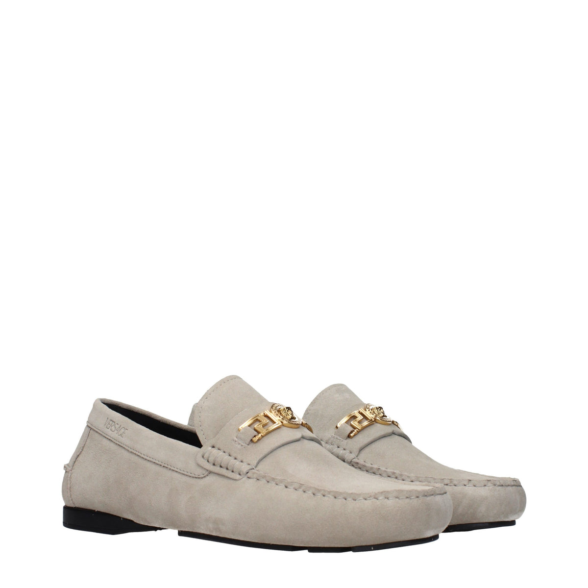 Versace Gray Leather Slip-On Loafers