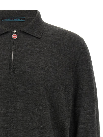 Kiton Gray Wool Polo Shirt