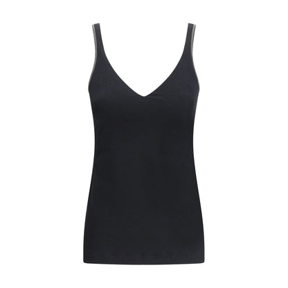Brunello Cucinelli Black Cotton Sleeveles T-Shirt