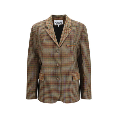 Ganni Brown Recycled Wool Blazer