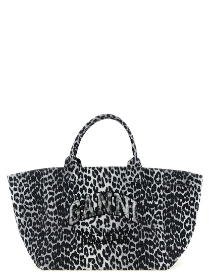 Ganni Gray Recycled Cotton Tote Bag