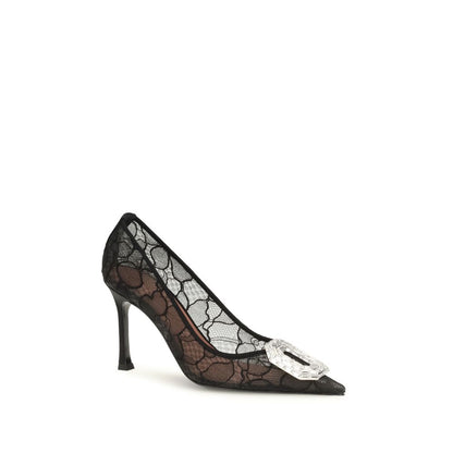 Amina Muaddi Black Fabric High Heel Pumps