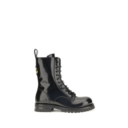 Dolce & Gabbana Black Calf Leather Bos Taurus Lace-Up Boots