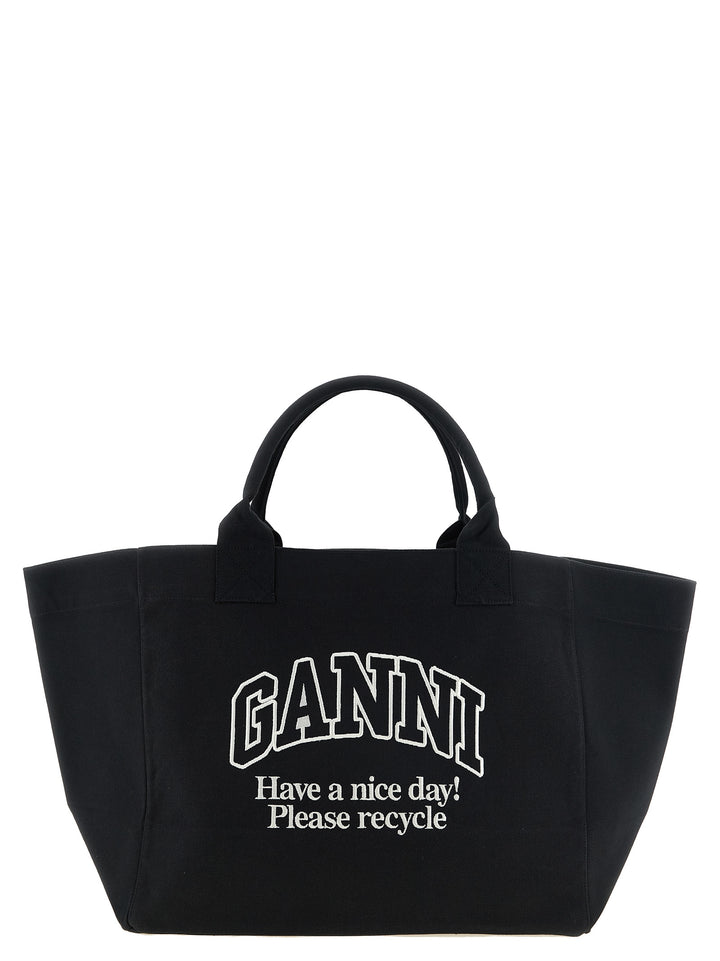 Ganni Black Recycled Cotton Tote Bag