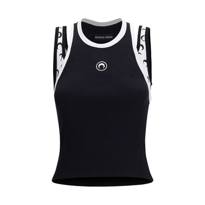 Marine Serre Black Organic Cotton Sleeveles T-Shirt