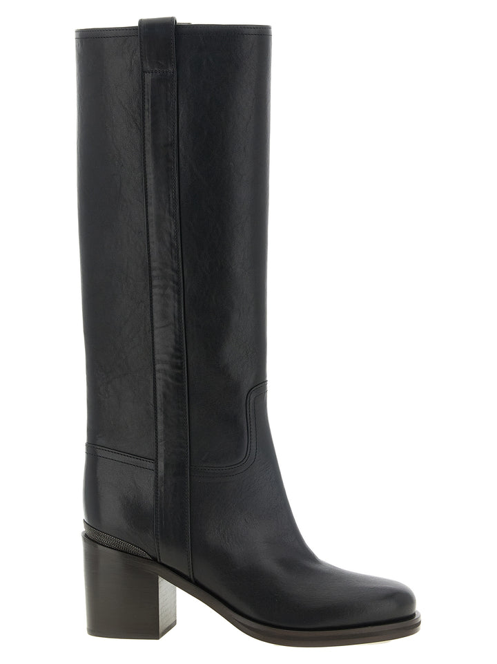 Brunello Cucinelli Black Calfskin Over The Knee