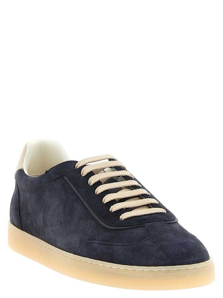 Brunello Cucinelli Blue Calfskin Low Top Sneakers