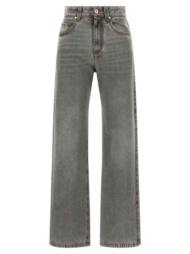 Brunello Cucinelli Gray Cotton Straight-Leg Jeans