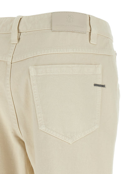 Brunello Cucinelli Beige Cotton Straight-Leg Jeans