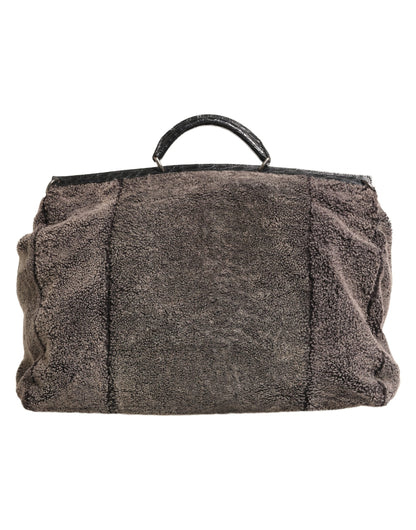 Dolce & Gabbana Black Shearling Leather Messenger Shoulder Men Borse Bag