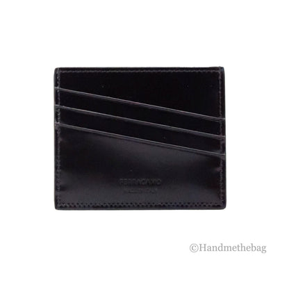 Salvatore Ferragamo Slim Black Embossed Patent Leather Card Case Wallet