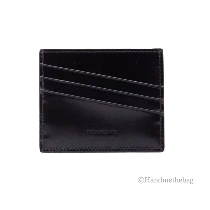 Salvatore Ferragamo Slim Black Embossed Patent Leather Card Case Wallet