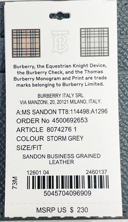 Burberry Sandon Business Small Grey Grained Leather Card Case Wallet