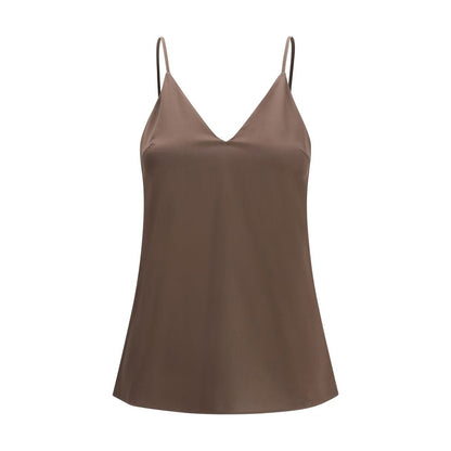 Brunello Cucinelli Brown Silk Sleeveles T-Shirt