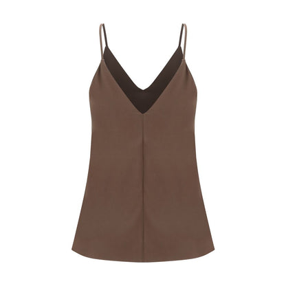 Brunello Cucinelli Brown Silk Sleeveles T-Shirt