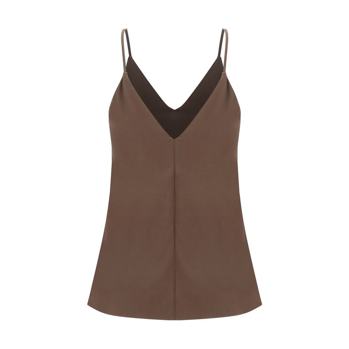 Brunello Cucinelli Brown Silk Sleeveles T-Shirt
