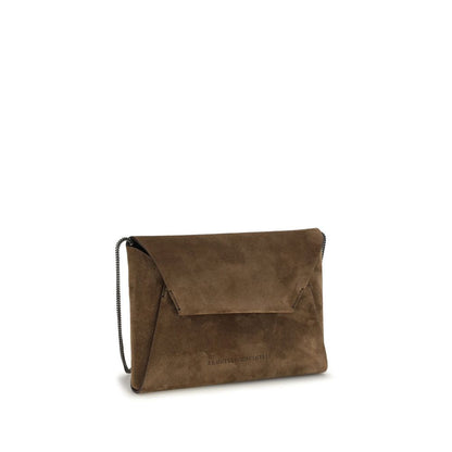 Brunello Cucinelli Brown Calf Leather Bos Taurus Clutch Bag