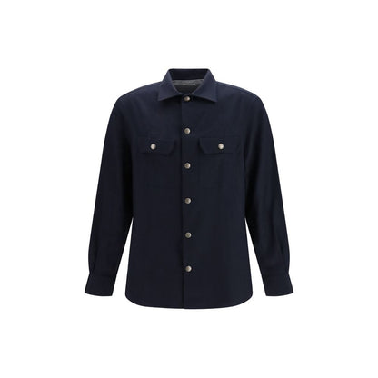 Brunello Cucinelli Blue Wool Oves Aries Shirt