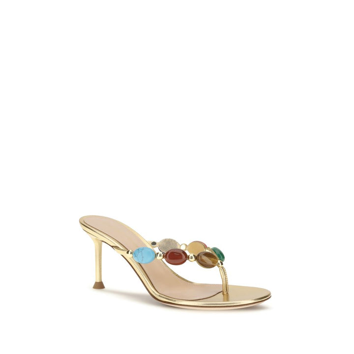 Gianvito Rossi Gold Suede Leather Stiletto Heel Sandals
