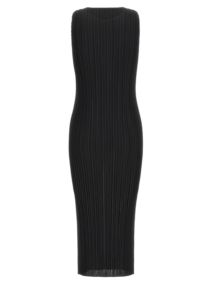 PLEATS PLEASE ISSEY MIYAKE Black Polyester Midi Dress
