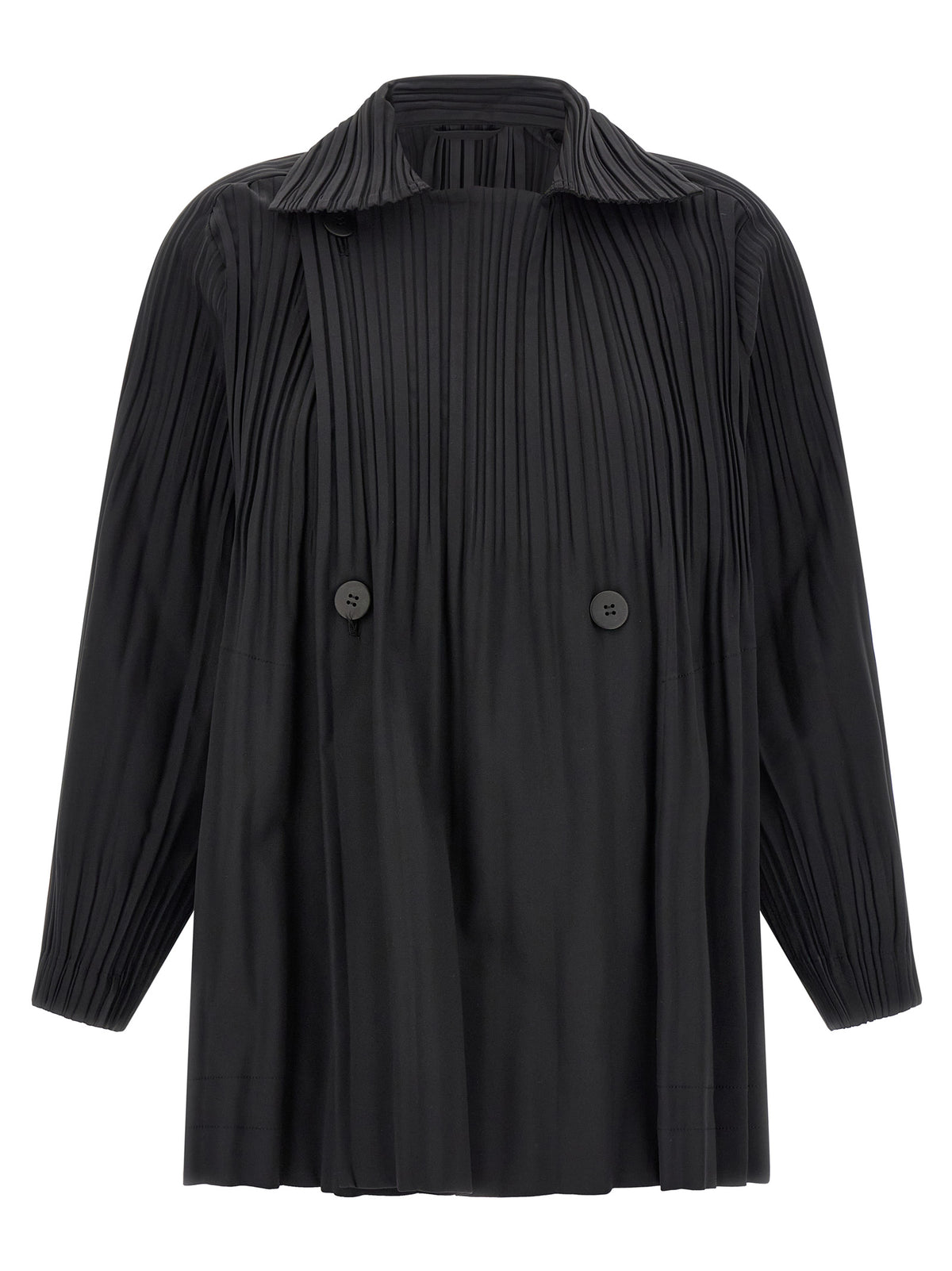 PLEATS PLEASE ISSEY MIYAKE Black Polyester Coat