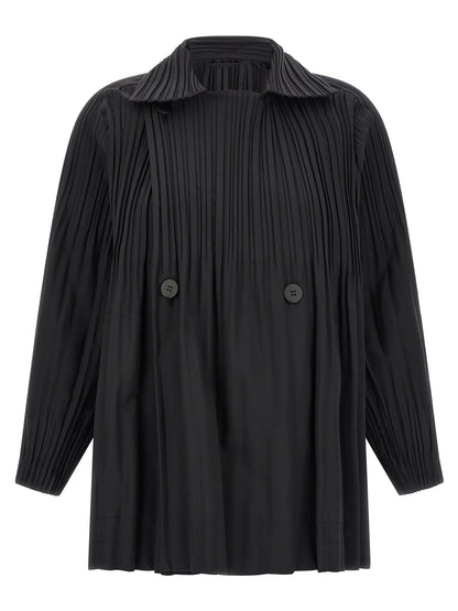 PLEATS PLEASE ISSEY MIYAKE Black Polyester Coat