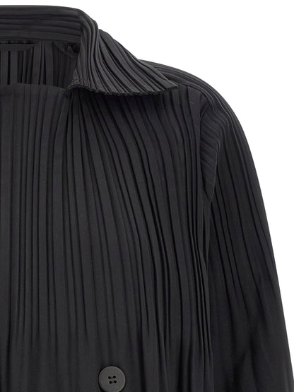 PLEATS PLEASE ISSEY MIYAKE Black Polyester Coat