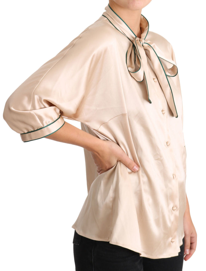 Blusa Dolce & Gabbana de seda elástica con lazo beige